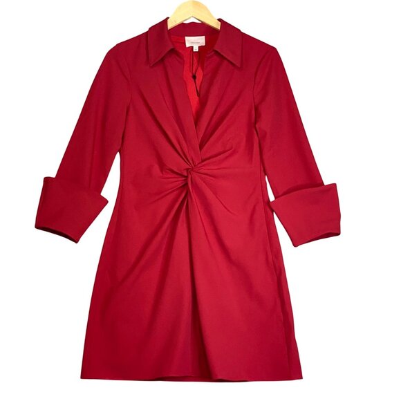 Cinq à Sept Red McKenna Long Sleeve Knot-Front Mini Shirt Dress Size 6 NEW! - Picture 1 of 11